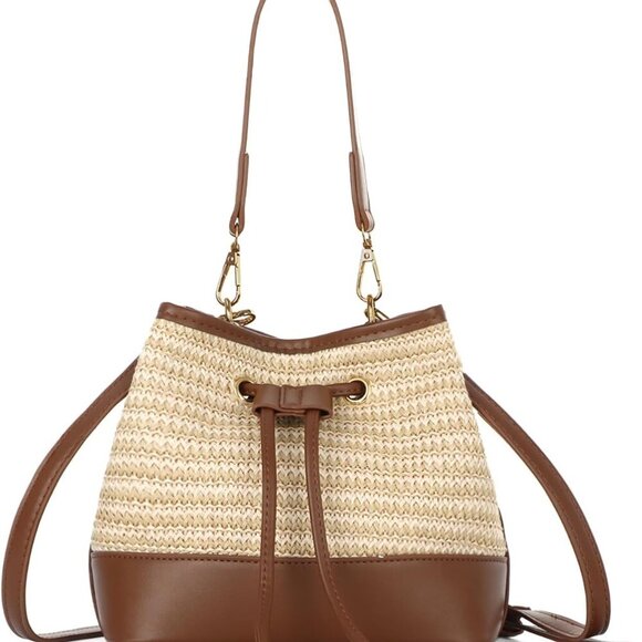 Stylish Drawstring Straw Handbag with Detachable Straps - Ideal for Vacations - Picture 1 of 7